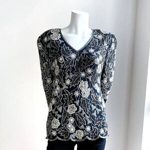 Vintage Fully  Beaded Keyhole Back Long Sleeve Evening Top M